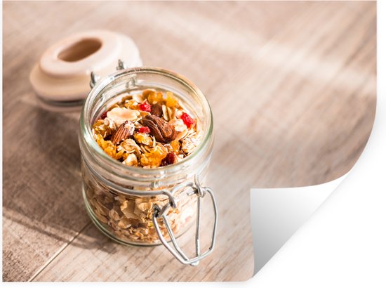 Foto: Muurstickers sticker folie muesli met gedroogde noten in een weckpot 40x30 cm plakfolie muurstickers kinderkamer zelfklevend behang zelfklevend behangpapier stickerfolie