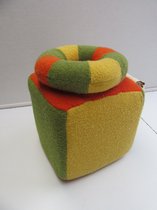 vaco , geschenkset , kubus + ring , geel / groen / orange , rammelaars