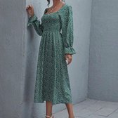 MKL - Dames lange zomerjurk - Kleur groen - Franse Mode, - Lente/ Zomer - Elegant Vrolijke Vrouwen jurk met bloemetjes patroon - Vintage Lange Maxi Jurk - Maat: M