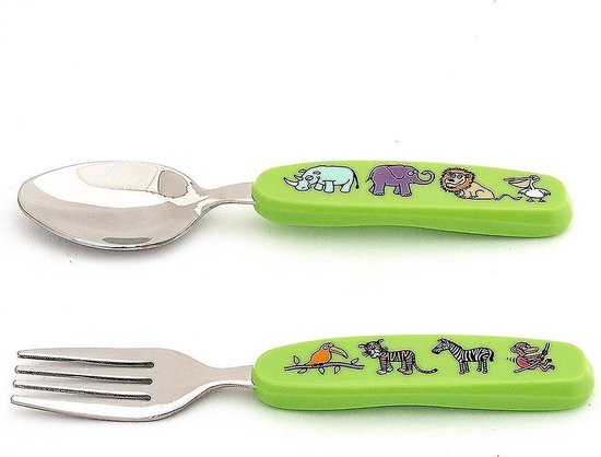 Jungle dieren kinder servies set melamine (vakjesbord + trainingsbeker + bestek) - Tyrrell Katz van Jung — afbeelding 5