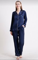Satijn Dames Pyjama Set Donkerblauw Maat XL