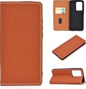 Voor Galaxy S20 plus effen kleur mat magnetische horizontale flip lederen tas met kaartsleuven en houder (bruin)