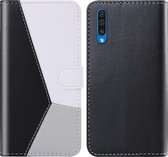 Voor Galaxy A30s Tricolor stiksels Horizontaal Flip TPU + PU lederen tas met houder & kaartsleuven & portemonnee (zwart)