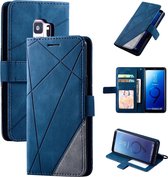 Voor Samsung Galaxy S9 Skin Feel Splicing Horizontale Flip Leather Case met houder & kaartsleuven & portemonnee & fotolijst (blauw)