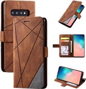 Voor Samsung Galaxy S10 Skin Feel Splicing Horizontale flip lederen tas met houder & kaartsleuven & portemonnee & fotolijst (bruin)