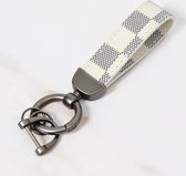 Sleutelhanger - Stoer - Modieus - Wit - Grijs - Geblokt - Gunmetal - Canvas - Unisex - Auto