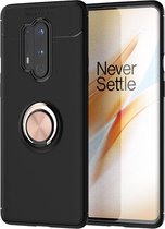 Voor Oneplus 8 Pro metalen ringhouder 360 graden roterende TPU-hoes (zwart + rosÃ©goud)