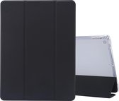 Voor iPad 10.2 (2019) 3-voudig elektrisch geperste huidtextuur Horizontaal Flip Schokbestendig Transparant TPU + PU lederen tas met houder en pen Slot & slaap- / wekfunctie (zwart)