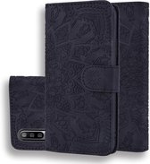 Voor Geschikt voor Xiaomi Mi CC9e / Mi A3 Kalfpatroon Mandala Dubbel vouwend ontwerp Reliëf lederen tas met portemonnee en houder en kaartsleuven (zwart)