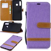 Kleuraanpassing Denim Texture Leather Case voor Xiaomi Redmi 7, met houder & kaartsleuven & portemonnee & lanyard (paars)