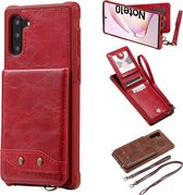 Voor Galaxy Note 10 verticale flip portemonnee schokbestendige achterkant beschermhoes met houder & kaartsleuven & lanyard & fotolijsten (rood)