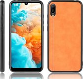 Voor Huawei Y6 Pro 2019 schokbestendig naaien koe patroon huid PC + PU + TPU Case (oranje)