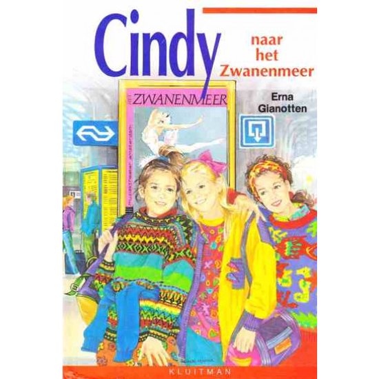 Boek "Cindy naar het Zwanenmeer" met drie meisjes op de voorkant, een balletdanseres op de achtergrond.