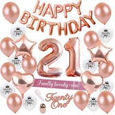 21 Jaar Verjaardag Versiering Rose Goud - Babydouche Ballonnen Slinger Rosé Gold - twenty one sjerp - happy birthday