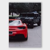 Poster Ferrari x Hummer - Dibond - Meerdere Afmetingen & Prijzen | Wanddecoratie - Interieur - Art - Wonen - Schilderij - Kunst