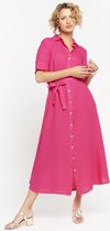 LOLALIZA Maxi overhemd jurk met ceintuur - Fuchsia - Maat 40