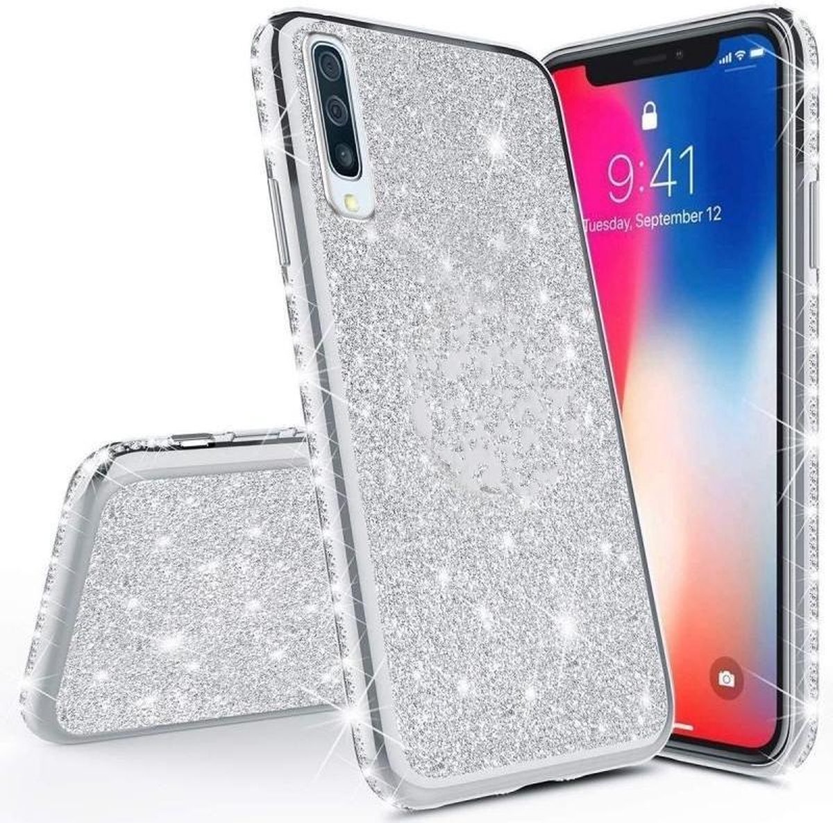 Samsung Galaxy A20e Back Cover Telefoonhoesje | Glitter | Zilver | TPU Hoesje
