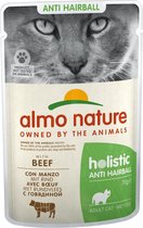 Natvoer voor Katten met Anti-Haarbal formule - Almo Nature - Holistic Anti-Hairball- 30 x 70g - Rundvlees - 30 x 70 gram