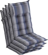Blumfeldt Sylt Tuinkussen - Set van 4 stoelkussen - hoofdkussen - hoge rugleuning - 50 x 120 x 9 cm - overtrek van UV bestendig polyester - Blauw / Grijs