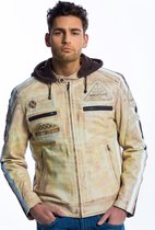 Urban 5884® - Fifty Eight - Heren Motorjas - Lams Leer- Beige – Afritsbare Hoodie - Maat 4XL