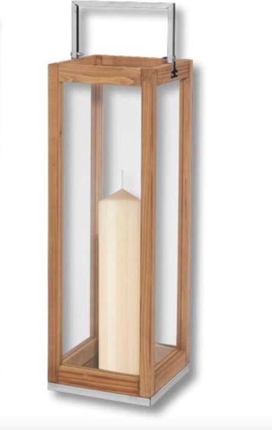 Lantaarn Windlicht - Voor Binnen en Buiten - Hout - Glas - 23 x 23 x 68,5cm  | bol.com