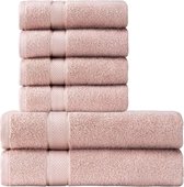 Komfortec Handdoekenset van 6 stuks - 2x Badhanddoeken van 70x140 cm + 4x Handdoeken van 50x100 cm - 100% Zachte Katoenen Badstof - Sneldrogend - Roze
