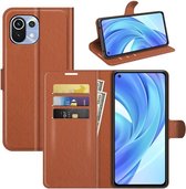 Xiaomi Mi 11 Lite hoesje - MobyDefend Kunstleren Wallet Book Case - Bruin - GSM Hoesje - Telefoonhoesje Geschikt Voor: Xiaomi Mi 11 Lite