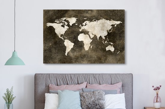 Peintures Toile Wereldkaart - Vintage - Sépia - 150x100 cm - Décoration murale