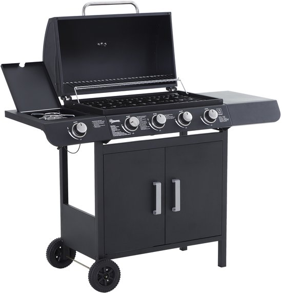 Sunny Barbecue-grill trolley op gas met thermometer RVS zwart 122 x 55 x 98 cm