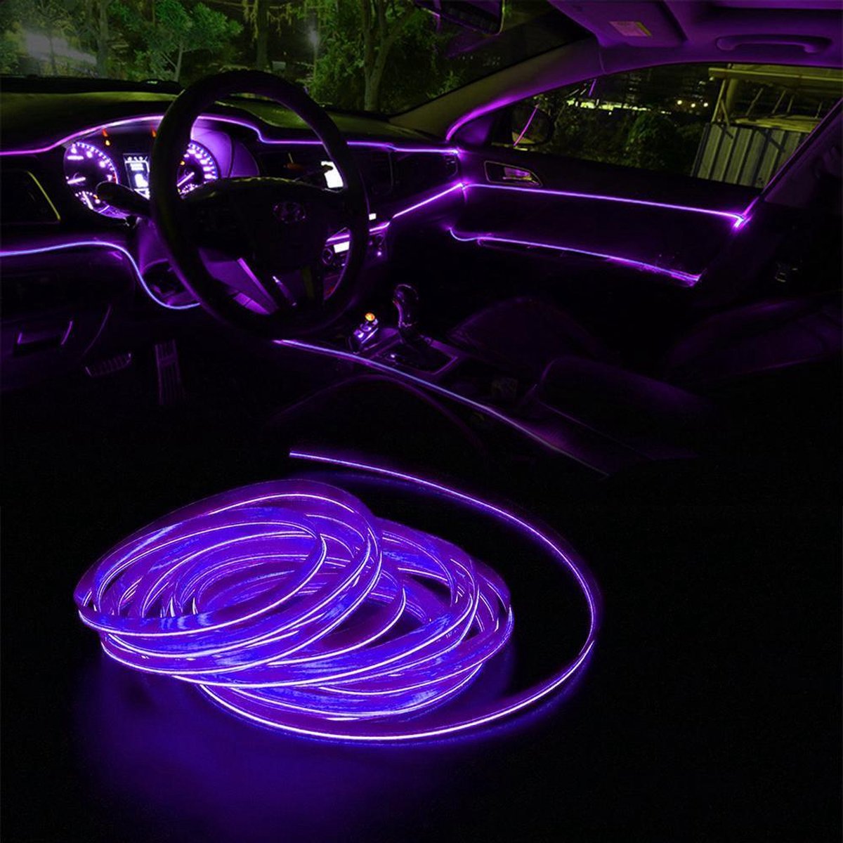 LED strip -- EL Wire -- 5 Meter -- Auto interieur verlichting -- Paars -- Sigaret Aansluiting
