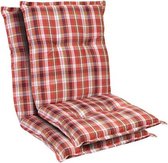 Blumfeldt Prato Tuinkussen - Set van 2 stoelkussen - zitkussen - lage rug tuinstoel - 50 x 100 x 8cm - UV bestendig  polyester - rood / wit
