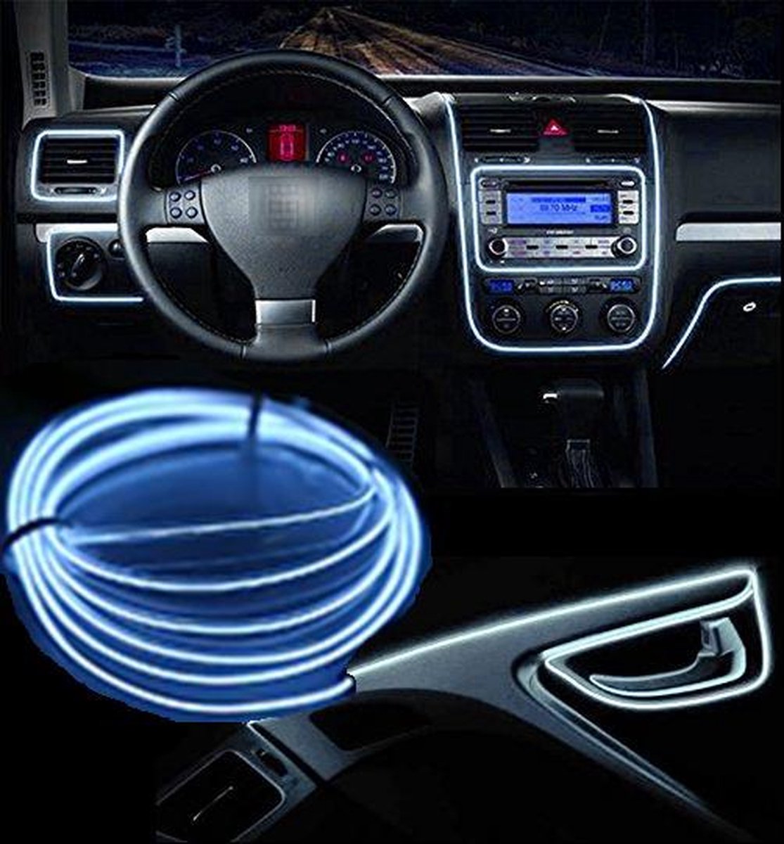 LED strip -- EL Wire -- 5 Meter -- Auto interieur verlichting -- Wit -- USB Aansluiting