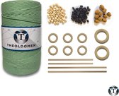 Macramé Pakket | 200 METER | Incl. Handleiding | Mintgroen | Starter Set | Ringen | Kralen |Stokken | Macramé Touw | 3mm | 100% Katoen | Macramé | Decoratie | DIY | Doe Het Zelf |