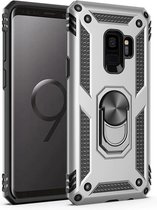 Samsung Galaxy S9 Plus Stevige Magnetische Anti shock ring back cover case-  schokbestendig-TPU met stand – Zilver