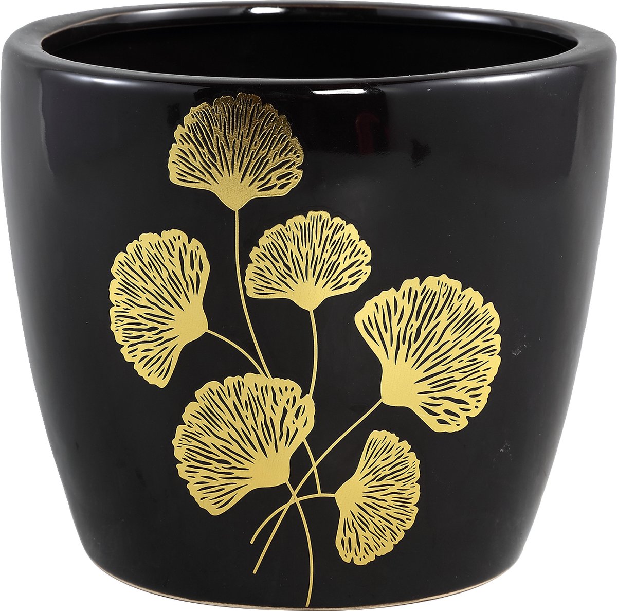 PTMD Dalina Ronde Pot Ginkgo Blad - H17 x Ø20 cm - Keramiek - Zwart