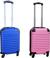 Travelerz kofferset 2 delige ABS handbagage koffers - met cijferslot - 27 liter - licht roze - blauw