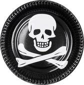 Kartonnen Bordjes piraten zwart 23 cm 6 st - Wegwerp borden - Feest/verjaardag/BBQ borden - Piraten Borden Doodshoofd piraten borden -