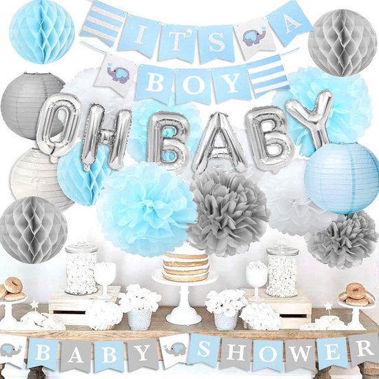 viering filosoof Koningin Babyshower Geboorte Versiering Pakket Jongen - Babydouche Baby Shower  Decoratie Blauw... | bol.com