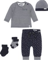 Dirkje Bio Basic SET(5delig) Broek fig, Shirt gestreept, Noppies Mutsje en sokjes - Maat 56