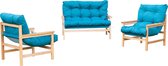 NEMSA Fiyu - Loungeset met kussens - Complete lounge - Tuinset - 4 personen - Massief hout - Turquoise