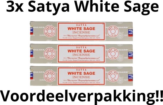 Satya Wierook Stokjes - White Sage - Aura Reinigend - Witte Salie Wierookstokjes - 3x15 Gram -  3 STUKS - Satya