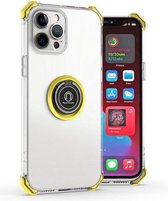 Hyun Shadow Hoogtransparante anti-val TPU beschermhoes met ringbeugel voor iPhone 11 Pro Max (geel)