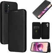 Voor Geschikt voor Xiaomi Redmi Note 10S Koolstofvezel Textuur Magnetische Horizontale Flip TPU + PC + PU lederen tas met kaartsleuf (zwart)