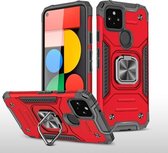 Voor Google Pixel 5 magnetisch pantser schokbestendig TPU + pc-hoesje met metalen ringhouder (rood)