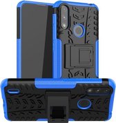 Voor Motorola Moto E7 Power Tyre Texture Shockproof TPU + PC beschermhoes met houder (blauw)