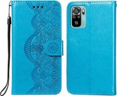 Voor Xiaomi Redmi Note 10 4G Flower Vine Embossing Pattern Horizontale Flip Leather Case met Card Slot & Holder & Wallet & Lanyard (Blue)