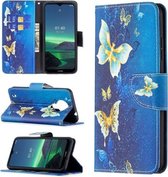 Voor Nokia 1.4 Gekleurde Tekening Patroon Horizontale Flip Leren Case met Houder & Kaartsleuven & Portemonnee (Gouden Vlinder)