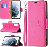 Voor Samsung Galaxy S21 FE / S21 Lite Litchi Textuur Pure Kleur Horizontale Flip Leren Case met Houder & Kaartsleuven & Portemonnee & Lanyard (Rose Rood)