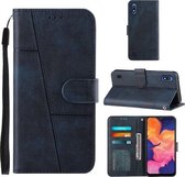 Voor Samsung Galaxy A10 / M10 Stiksels Kalf Textuur Gesp Horizontale Flip Leren Case met Houder & Kaartsleuven & Portemonnee & Lanyard (Blauw)