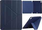 Millet-textuur PU + siliconen volledige dekking lederen tas met multi-opvouwbare houder voor iPad Air (2020) 10,9 inch (donkerblauw)